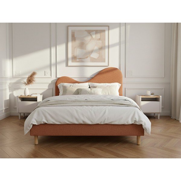 Polsterdatud kaheinimesevoodi liistudest raamiga 180x200 cm terrakota värvi Celina - Bobochic Paris-image-2