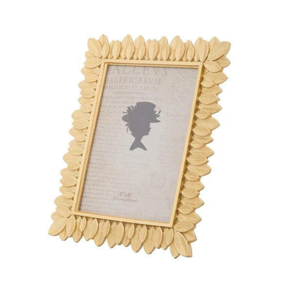 Žlutý fotorámeček v pryskyřicovém rámu Mauro Ferretti Glam Leaves, 15 x 20 cm