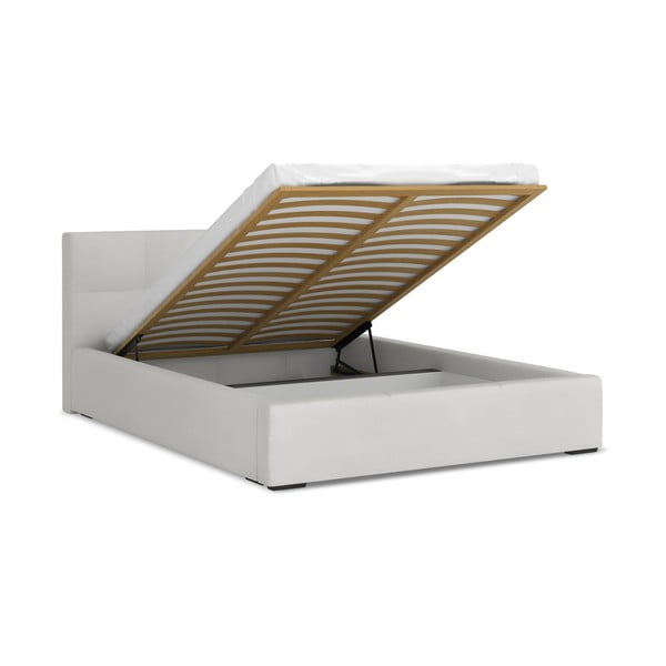 Heleroheline sametist polsterdatud kaheinimesevoodi panipaigaga, koos liistudega 140x200 cm Hiko – Makamii-image-1