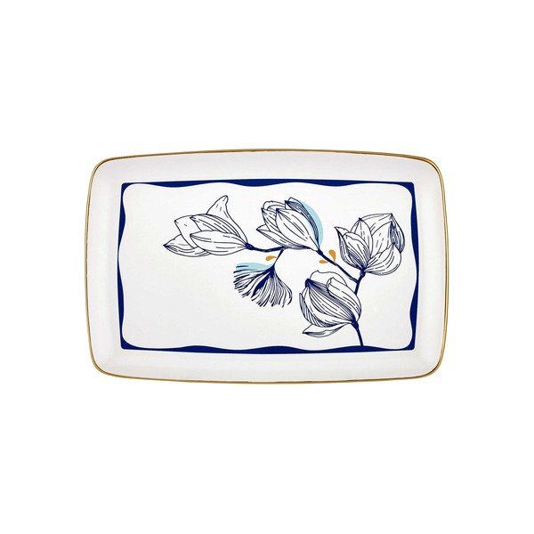 Valge portselanist serveerimistaldrik siniste lilledega Bleu, 34 x 25 cm - Mia-image-2