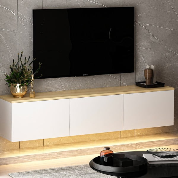 Valge tammespoonist TV-alus 160x35x32 cm Neon - Kalune Design-image-2