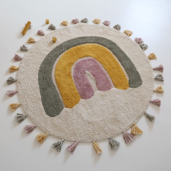 Kreem käsitsi kootud puuvillane pestav laste vaip ø110 cm Rainbow Moss - Nattiot-image-2