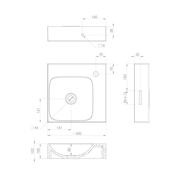 Valge marmorist valamu 40x40 cm Emona - Sapho-image-2