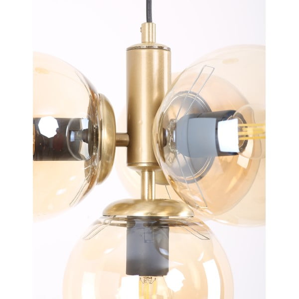 Kollane-kuldne klaasist varjuga rippvalgusti ø 15 cm Hector – Squid Lighting-image-2