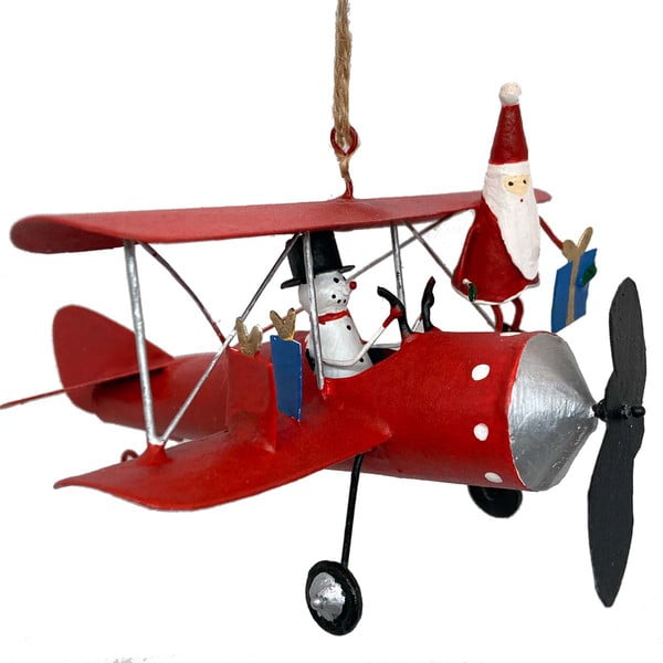 Rippuvad jõulukaunistused Santa and Snowman on Airplane - G-Bork