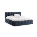 Tumesinine polsterdatud kaheinimesevoodi panipaigaga ja liistudest raamiga 180x200 cm Lupine - Micadoni