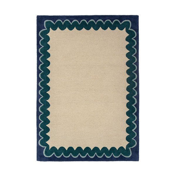Käsitsi kootud villane vaip naturaalses värvitoonis/rohekassinises värvitoonis 140x200 cm Wiggle Wool - Flair Rugs
