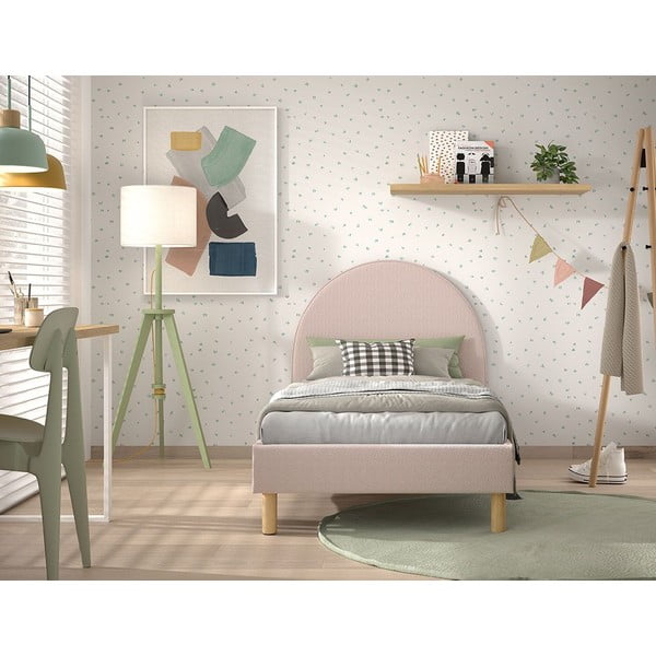 Roosa polsterdatud üheinimesevoodi koos restiga 90x200 cm MOON - Vipack-image-3