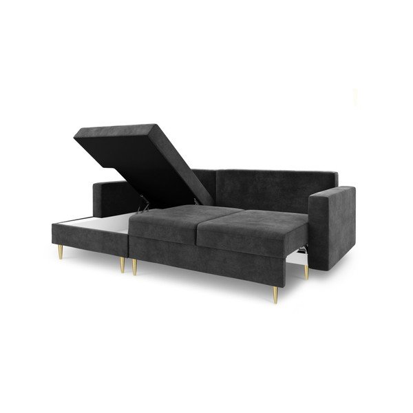 Tmavě šedá rozkládací pohovka s úložným prostorem Mazzini Sofas Muguet, levý roh-image-2