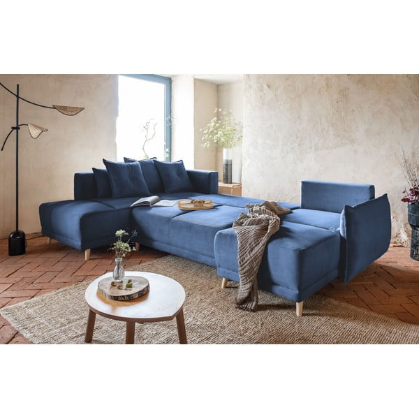 Tumesinine velvetist nurgadiivanvoodi (vasak nurk/"U") Lazy Lukka - Miuform-image-4