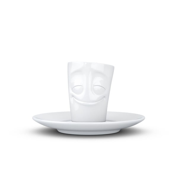 Bílý zasněný porcelánový hrneček na espresso s podšálkem 58products, objem 80 ml
