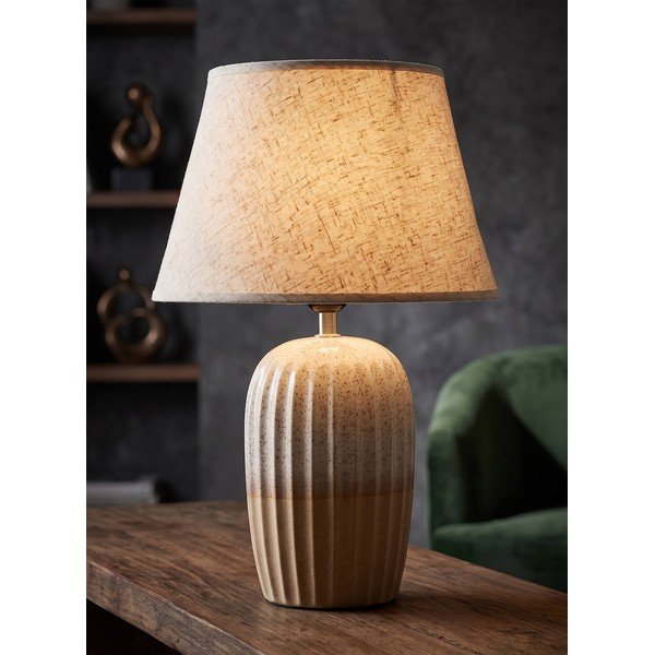 Kreemikas keraamiline laualamp tekstiilist varjuga (kõrgus 44 cm) Japandi - Mauro Ferretti-image-1