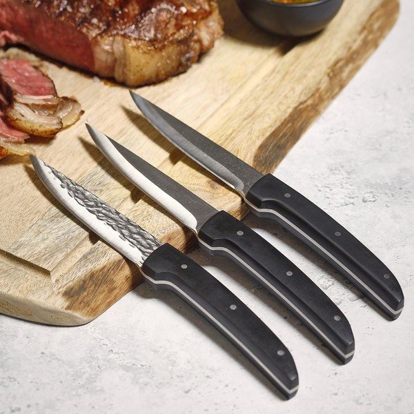 Mustad/hõbedased terasest steikinoad 4-osalise komplektiga Carne - BonBistro-image-1