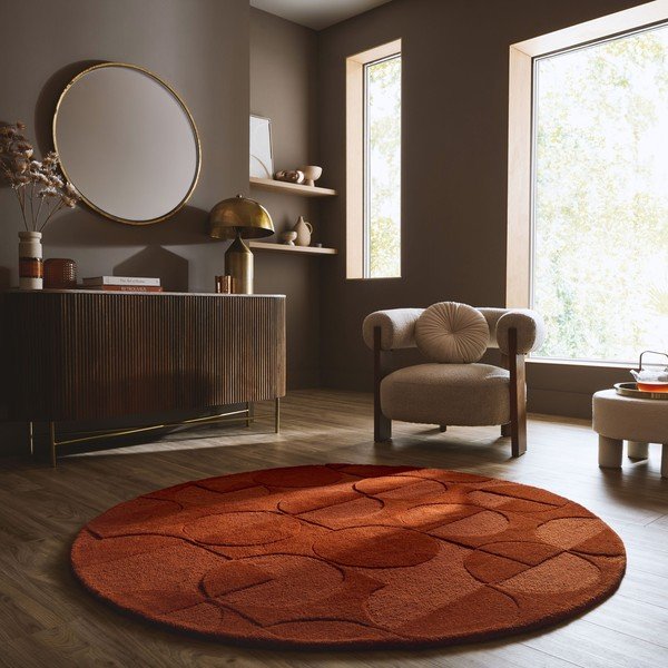 Käsitsi kootud villane ümmargune vaip terrakota värvi ø 160 cm Gigi - Flair Rugs-image-1