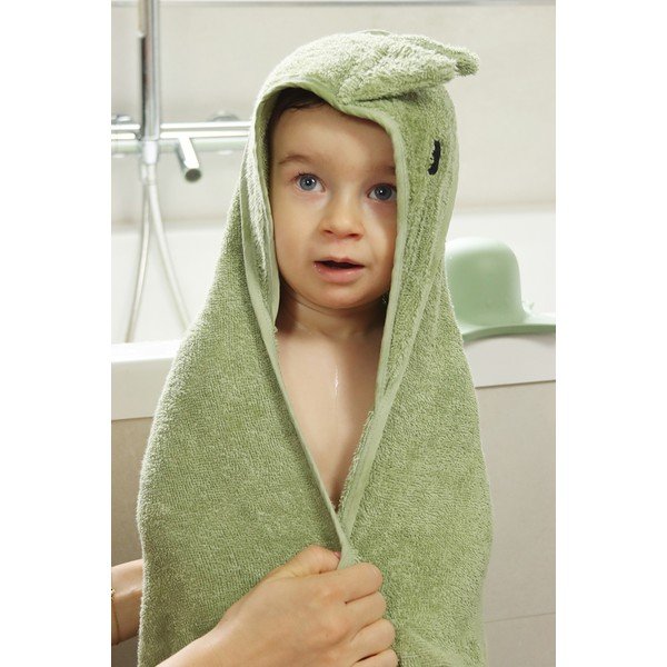 Roheline puuvillane beebirätik koos kapuutsiga 75x75 cm Dinosaur - Kindsgut-image-4