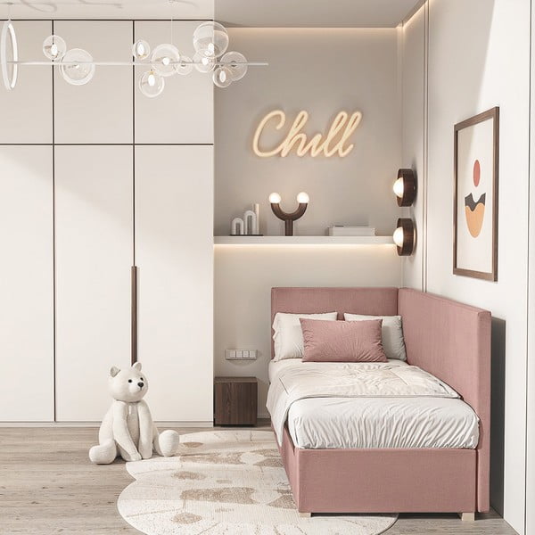 Roosa nurga lastevoodi koos madratsiga koos hoiuruumiga 90x200 cm Flexi – Ghado-image-1
