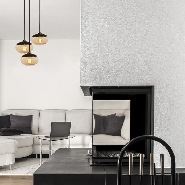 Ookerkollane-must rippvalgusti klaasist varjuga ø 50 cm Camini - Opviq lights-image-1