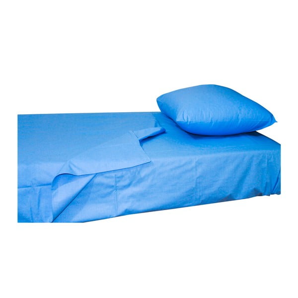 Modré elastické bavlněné prostěradlo Fitted Sheet Pareyo, 90 x 190 cm