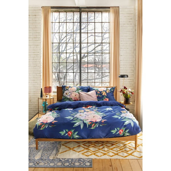 Mereväe sinine puuvillane kahene voodipesu 200 x 200 cm Floret - Bonami Selection-image-1