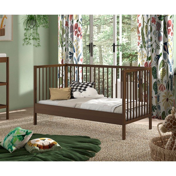 Pruun pöögipuidust eemaldatava külje/reguleeritava kõrgusega võrevoodi 70x140 cm Dino - Vipack-image-3