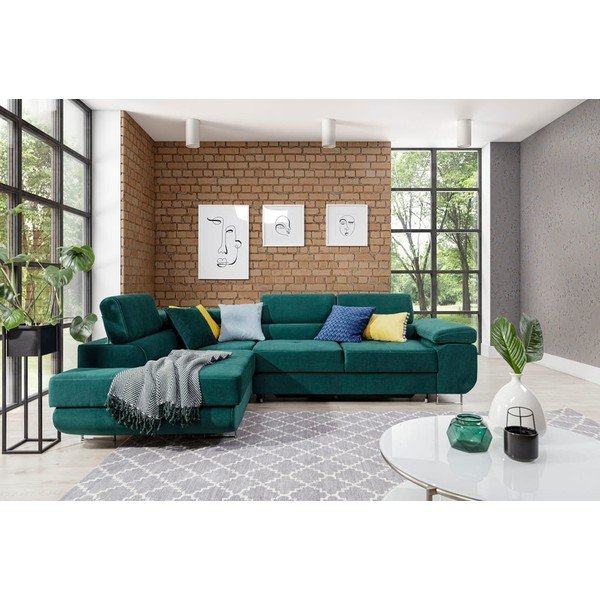 Roheline sametist nurgadiivan, muudetav / koos panipaigaga, vasak nurk Anton – ELTAP-image-1