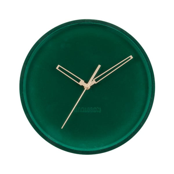 Tmavě zelené sametové nástěnné hodiny Karlsson Lush, ø 30 cm