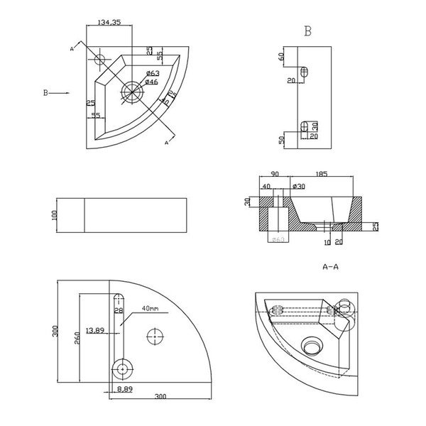Must nurgas kivi väike vannitoa valamu  30x30 cm Blok – Sapho-image-3