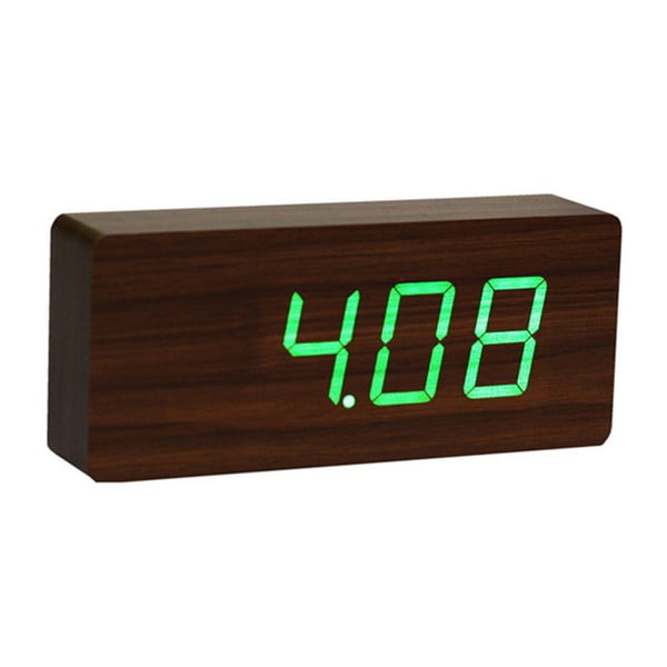 Tumepruun äratuskell rohelise LED-ekraaniga Slab Click Clock - Gingko-image-2