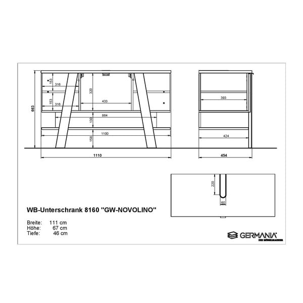 Valge valamu all olev valge kapi tammepuust 111x67 cm Novolino - Germania-image-4