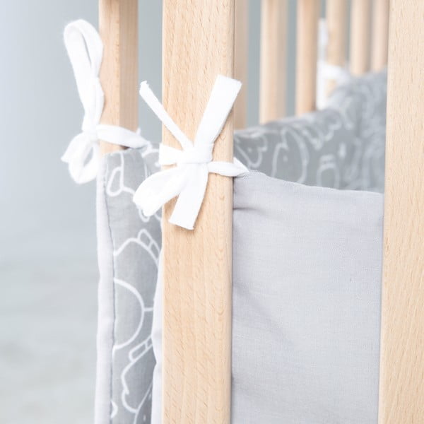 Valge/hall puuvillaseguga võrevoodi äärekate 96 cm Miffy - Roba-image-3