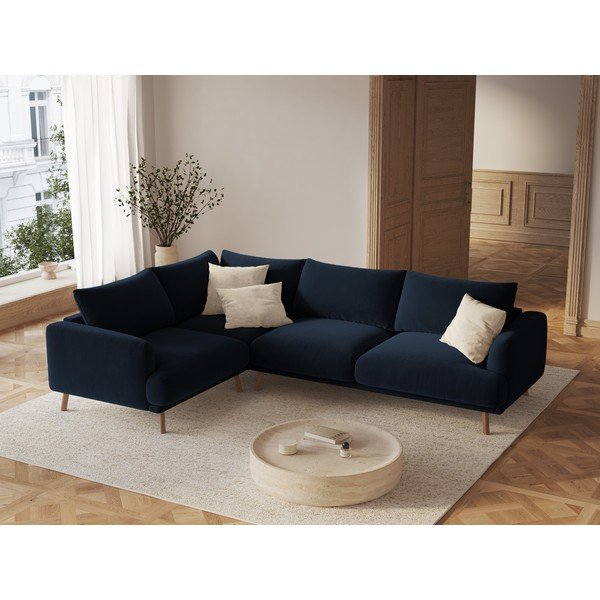 Tumesinine sametist nurgadiivan (vasak nurk/L-kujuline) Naomi - Micadoni-image-1