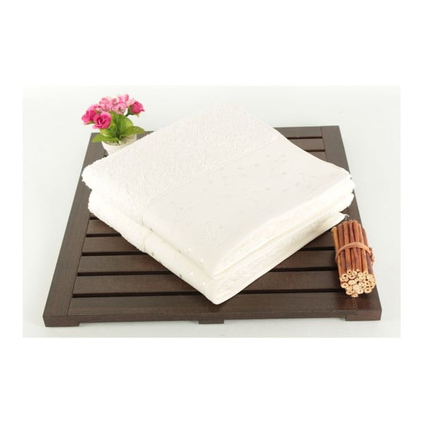 Sada 2 bílých ručníků Tomur Ecru, 50 x 90 cm