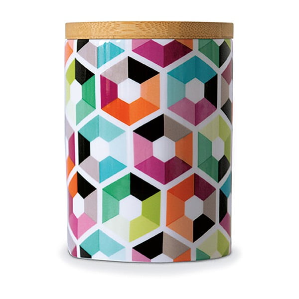 Porcelánová dóza s bambusovým víkem Remember Hexagon, 11 x ⌀ 8 cm