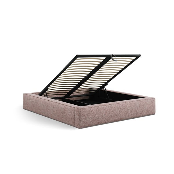 Heleroosa polsterdatud kaheinimesevoodi panipaigaga ja liistudest raamiga 160x200 cm Simon Olivia - Micadoni-image-4