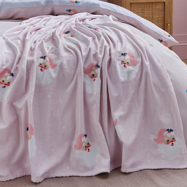 Heleroosa jõulumotiiviga mikroplüüsist tekk 130x170 cm Vintage Christmas Santa - Catherine Lansfield-image-4