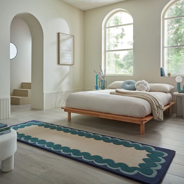 Käsitsi kootud villane jooksja naturaalses värvitoonis/rohekassinises värvitoonis 80x230 cm Wiggle Wool - Flair Rugs-image-1