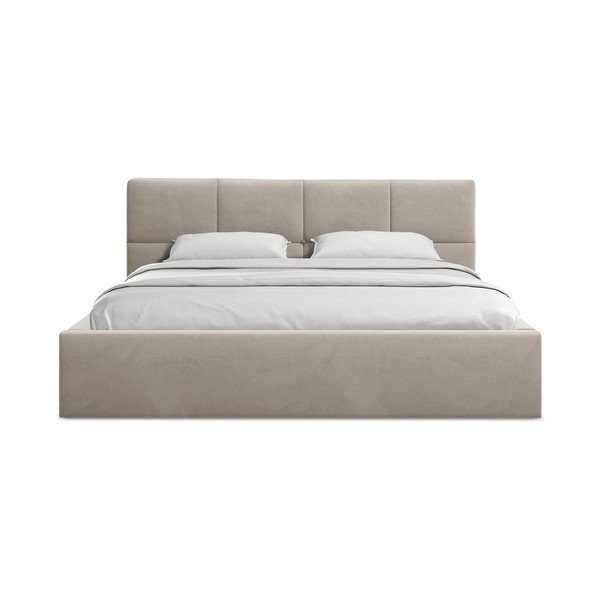 Hall sametist polsterdatud kaheinimesevoodi panipaigaga, koos liistudega 140x200 cm Hiko – Makamii-image-3