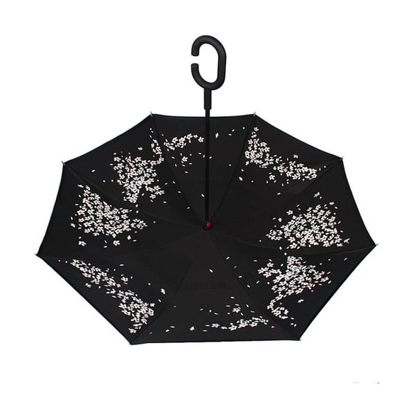 Černý deštník s růžovo-bílými detaily Cherry Blossom, ⌀ 105 cm