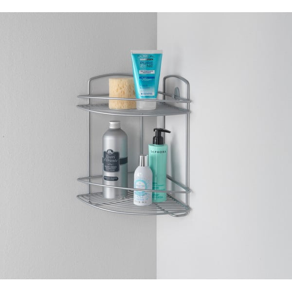 Hõbedast terasest vannitoa nurgapealne riiul - Metaltex-image-1