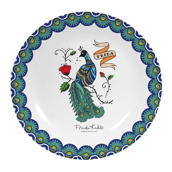 Nástěnný dekorativní keramický talíř Frida Kahlo Peacock