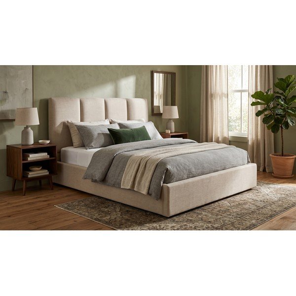 Beeži värvi pehmendusega kaheinimese voodi, millel on hoiuruum ja rest 180x200 cm Juniper - Mazzini Beds-image-1