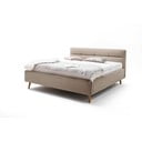 Beeži värvi polsterdatud kaheinimese voodi, millel on riiulid 160x200 cm ja hoiuruumid Lotte - Meise Möbel