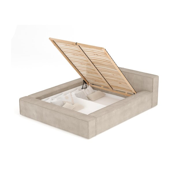 Beež polsterdatud kaheinimesevoodi koos panipaiga ja voodipõhjaga 180x200 cm Voliera - Maison de Rêve-image-3