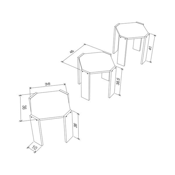Sada 3 bílých stohovatelných odkládacích stolků s modrým detailem Rafevi Hansel-image-2
