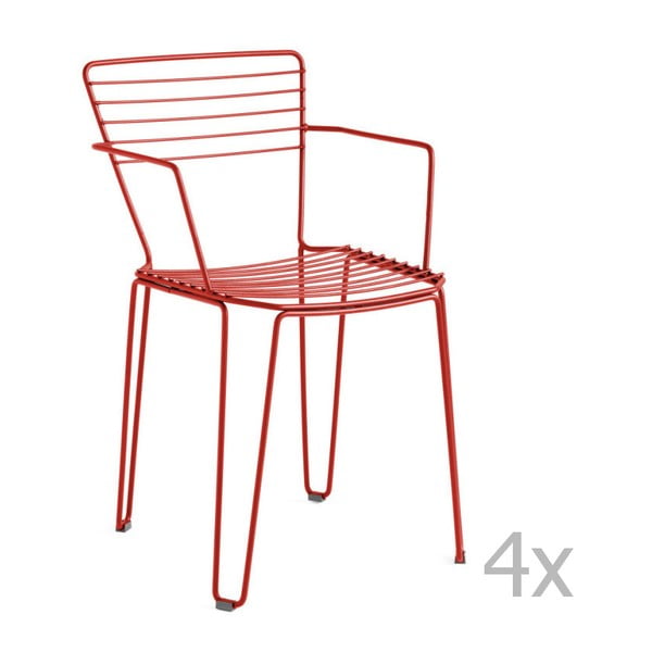 Sada 4 červených zahradních židlí s područkami Isimar Menorca