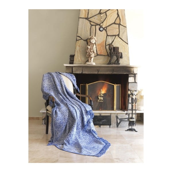 Modrá bavlněná deka Mismo Linen, 170 x 220 cm