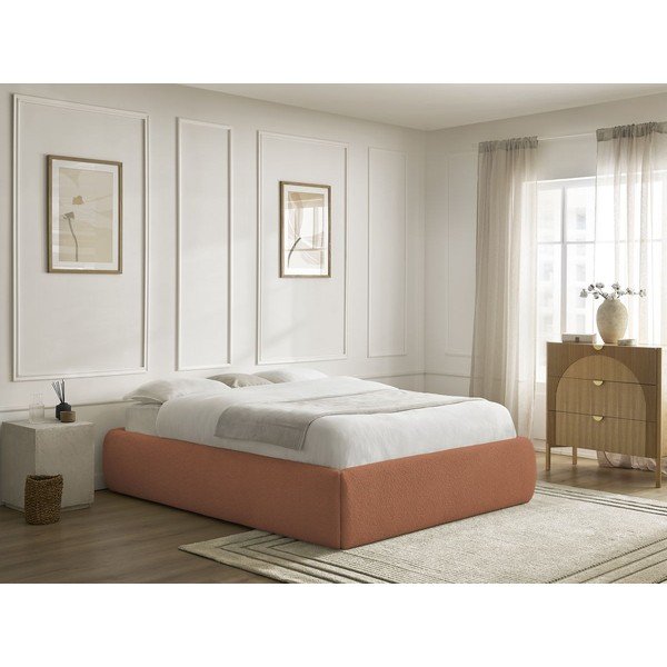 Oranž polsterdatud kaheinimesevoodi koos panipaiga ja voodipõhjaga, ilma peatsita 160x200 cm Inera - Bobochic Paris-image-1