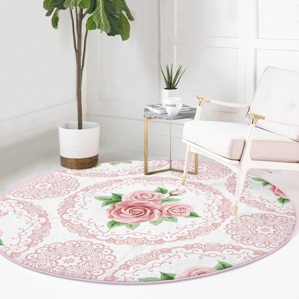 Heleroosa pestav ümmargune vaip, sobitub robottolmuimejaga ø 120 cm Comfort - Mila Home-image-2
