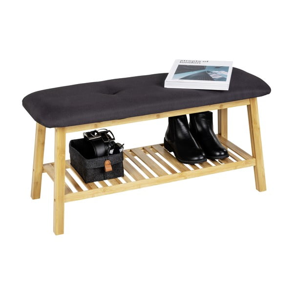 Must/füüsiline bambusest jalatsiriiul koos pingiga Ecori - Wenko-image-4