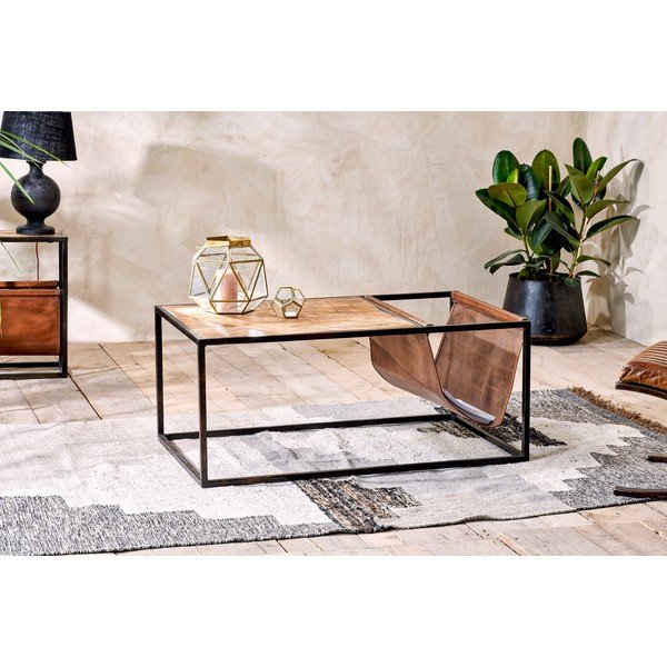 Mangopuust ja nahast kohvilaud Alera - Nkuku-image-1